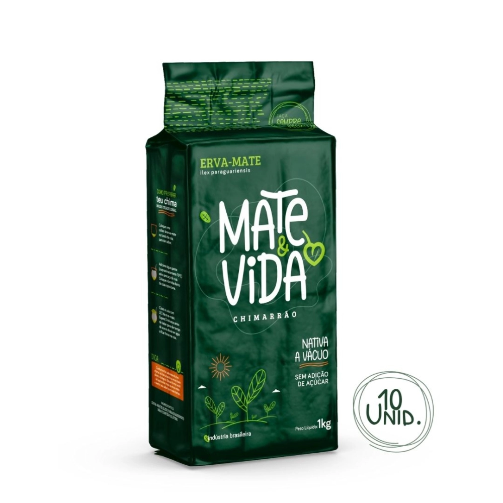 Mate&Vida Erva-Mate para Chimarrão Nativa sem Açúcar embalada a vácuo 1 kg (Caixa com 10 Unidades)