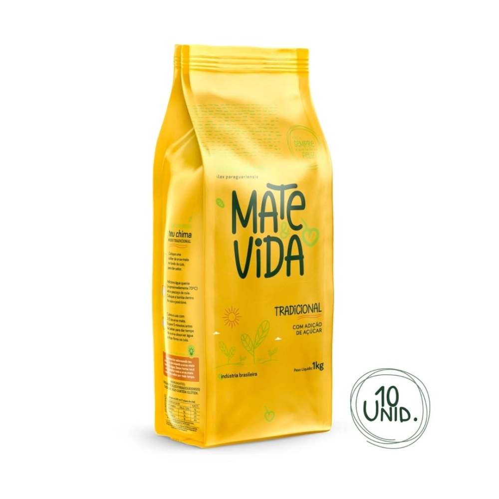 Erva-Mate Tradicional com adição de açúcar embalagem laminada 1 kg (Caixa com 10 unidades)