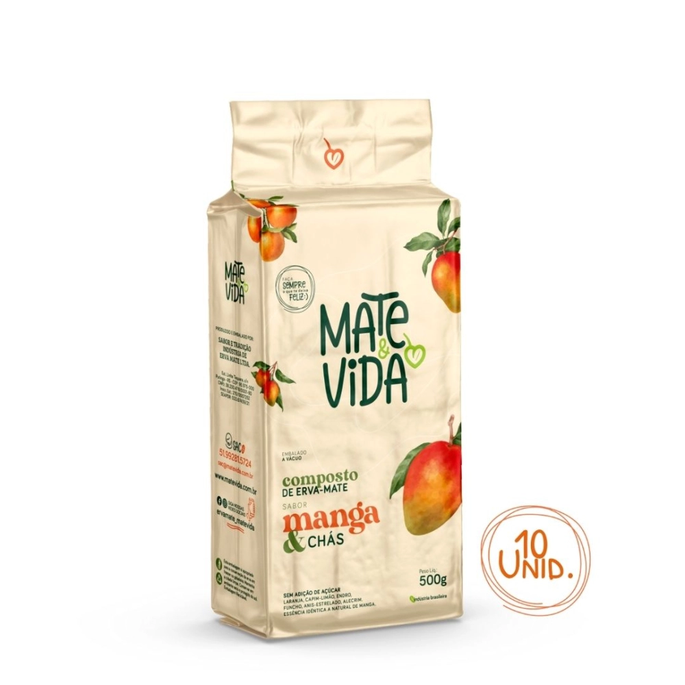 Mate&amp;Vida Composto de Erva-Mate Sabor Manga e Chás 500 G embalada a vácuo (Caixa com 10 unidades)